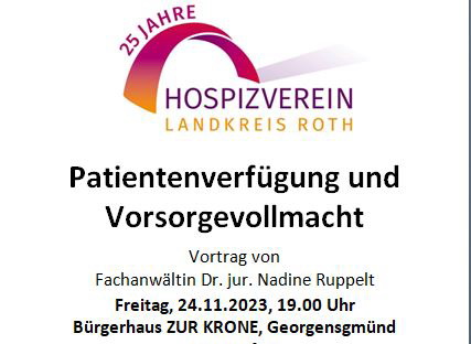 Patientenverfügung und Vorsorgevollmacht: Vortrag am 24.11. in Georgensgmünd